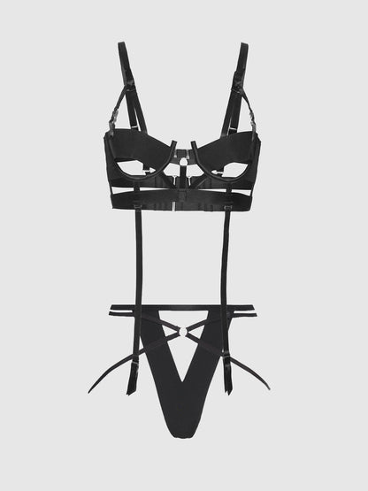 DEVON ELASTIC STRAPPY OPEN CUP BRA & CROTCHLESS PANTY SET