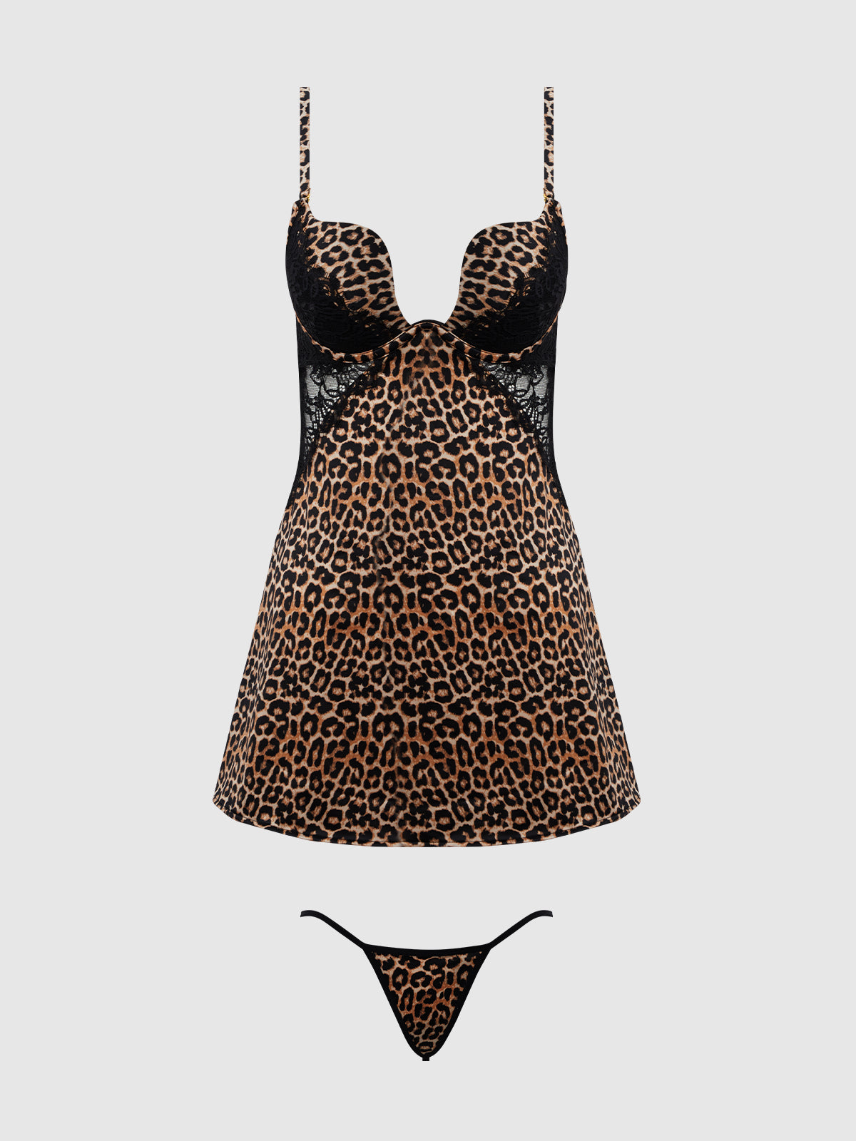 DEVON SILKY SATIN SWIRL PLUNGE PUSH UP BABYDOLL SET
