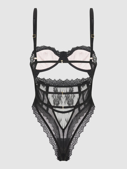 JOCELYN SATIN & LACE UNDERWIRE TEDDY
