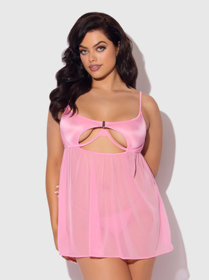 ZOE OIL SLICK OPENABLE CUP UNDERWIRE BABYDOLL SET