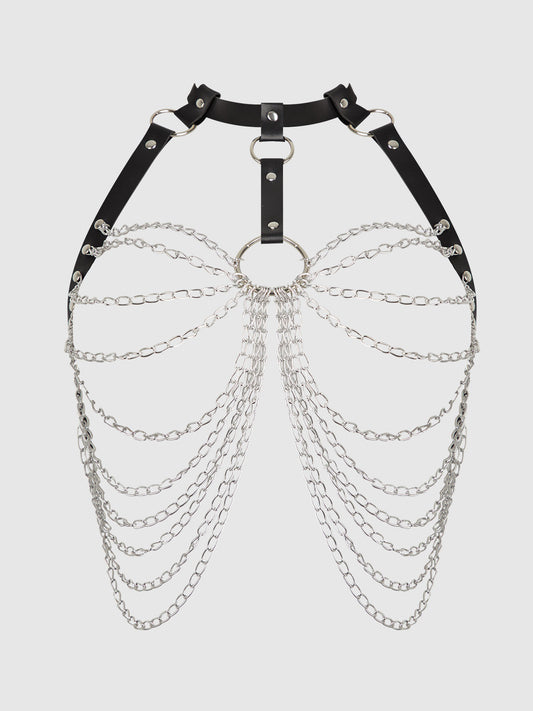 Chain & Leather-like Draped Harness