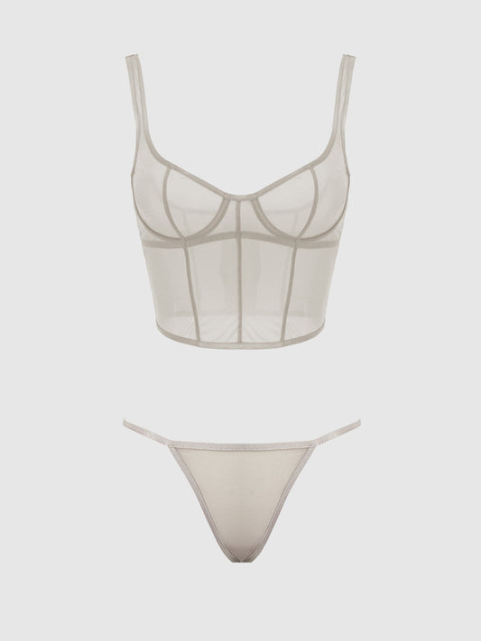 Yvone Shimmer Mesh Bustier & G-string Set