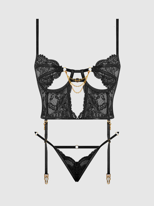Cecily Lace & Chain Bustier & Backless Hipster Set