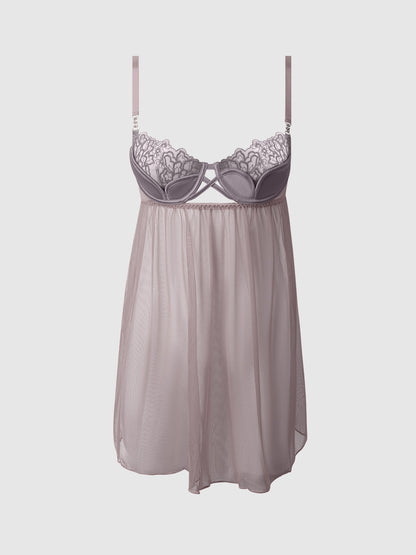 EDEN EMBROIDERED MESH & SATIN BABYDOLL