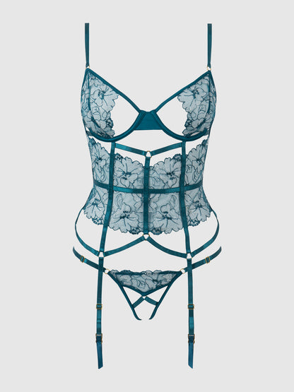 NOVA BLACKLIGHT LACE CORSET & CROTCHLESS G-STRING SET