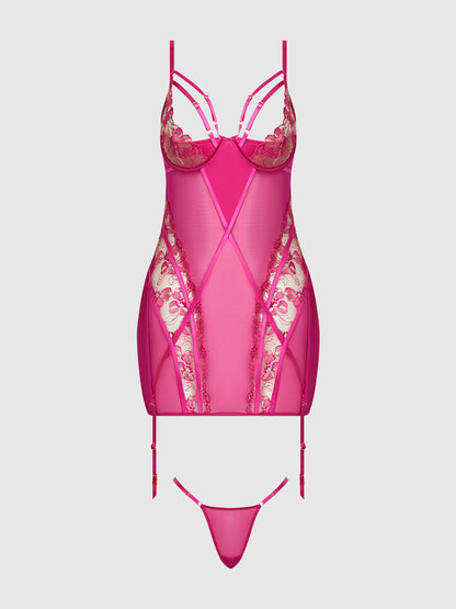 NOVA BLACKLIGHT LACE CHEMISE & THONG SET