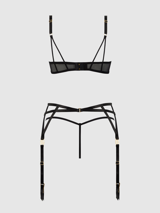 Ashley Alexiss Lace Open Cup Bra, G-string & Garter Set