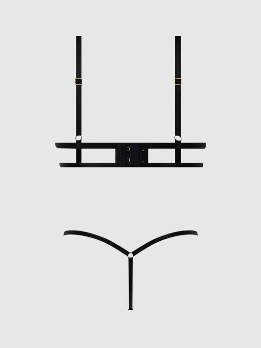 Eve Satin & Chain Open Cup Bra & G-string Set