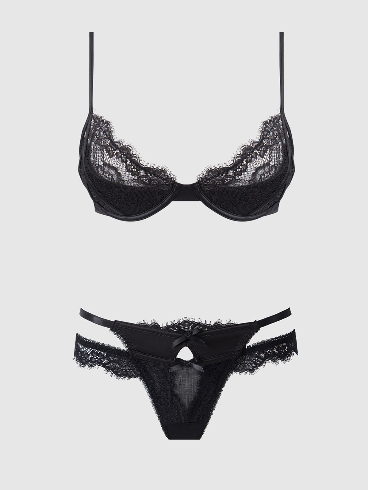 MADELINE SATIN & LACE PUSH UP BRA & G-STRING SET