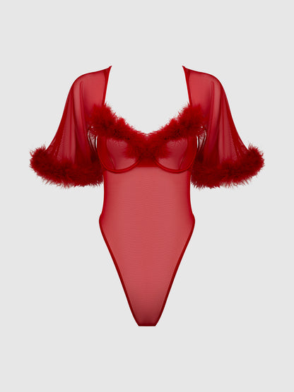 MARILYN MARABOU & MESH BELL-SLEEVED BODYSUIT