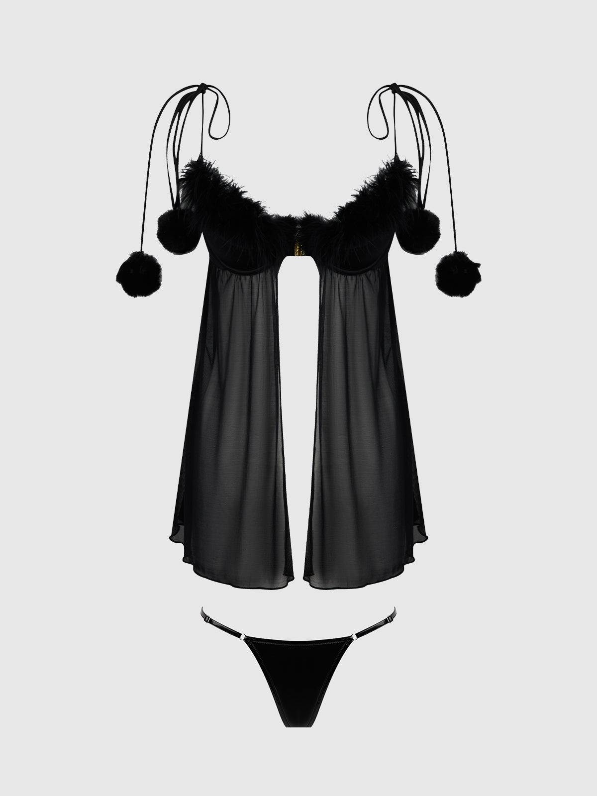 MARILYN MARABOU & MESH BABYDOLL & G-STRING SET