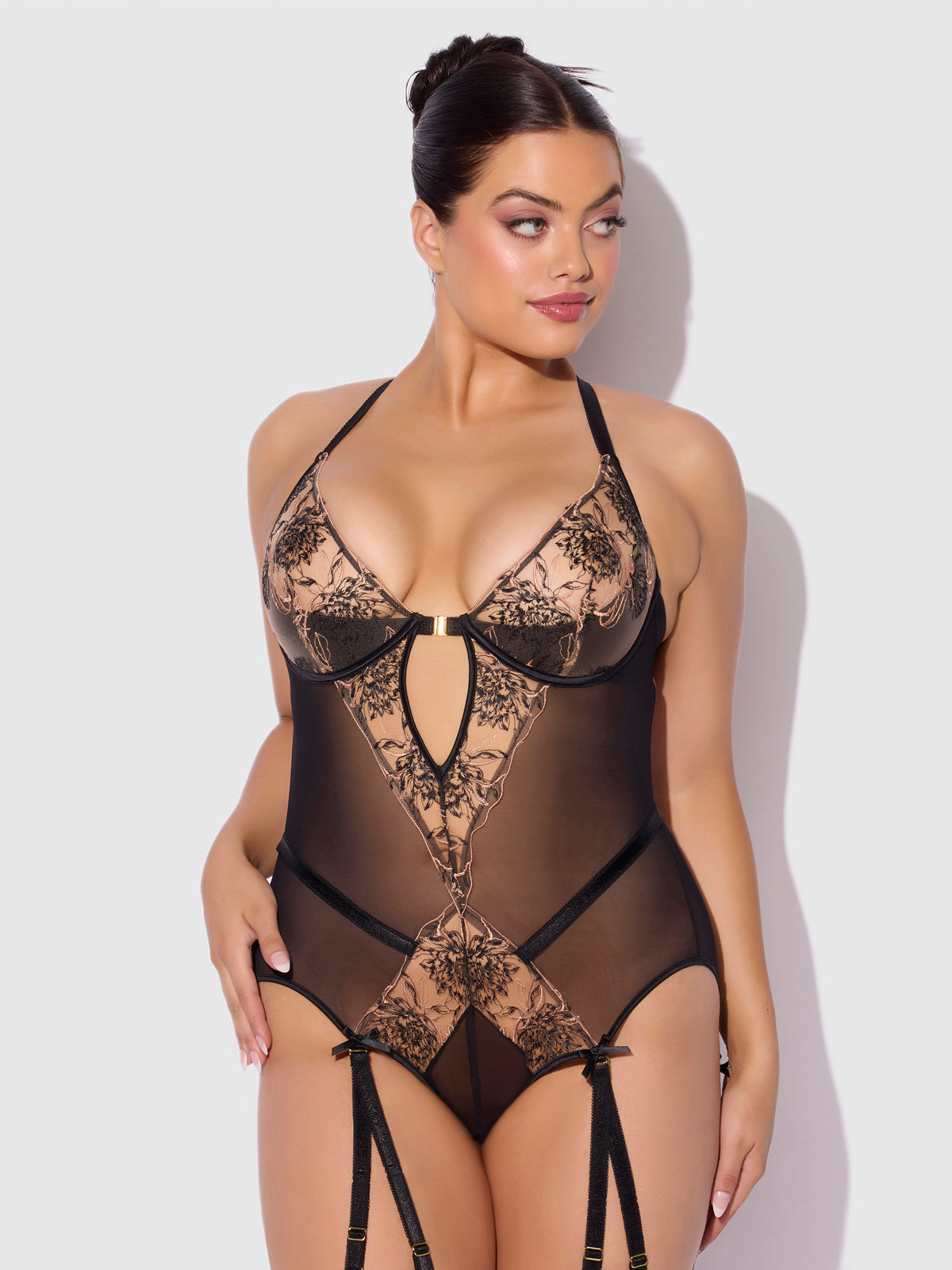 DELILAH EMBROIDERED OPEN BACK TEDDY