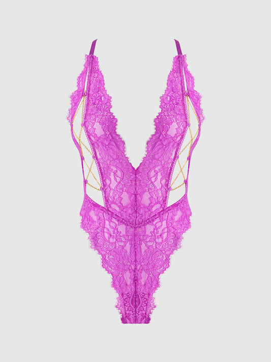Reanna Lace & Chain Deep Plunge Bodysuit