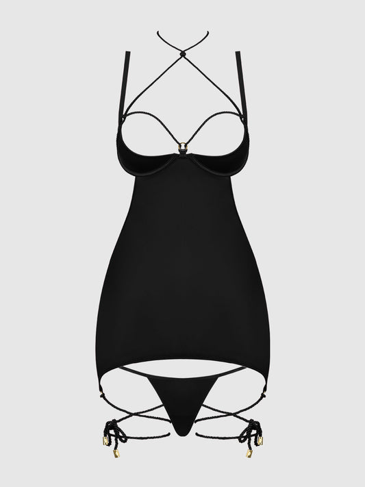Iryna Silky Micro & Rope Open Back Chemise & G-string Set