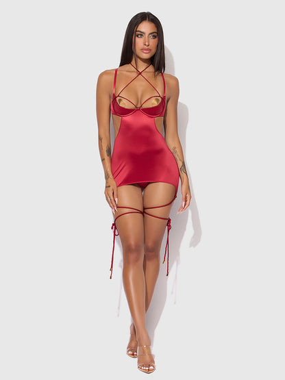IRYNA SILKY MICRO & ROPE OPEN BACK CHEMISE & G-STRING SET