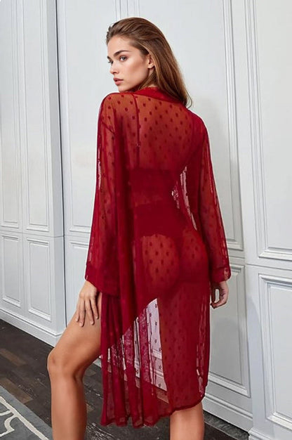 French Dot Mesh Bridal Robe and Bra Set.