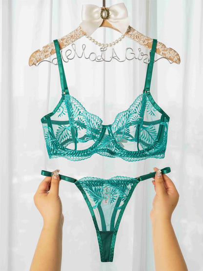 Green Elegant Essence Embroidery Lingerie Set