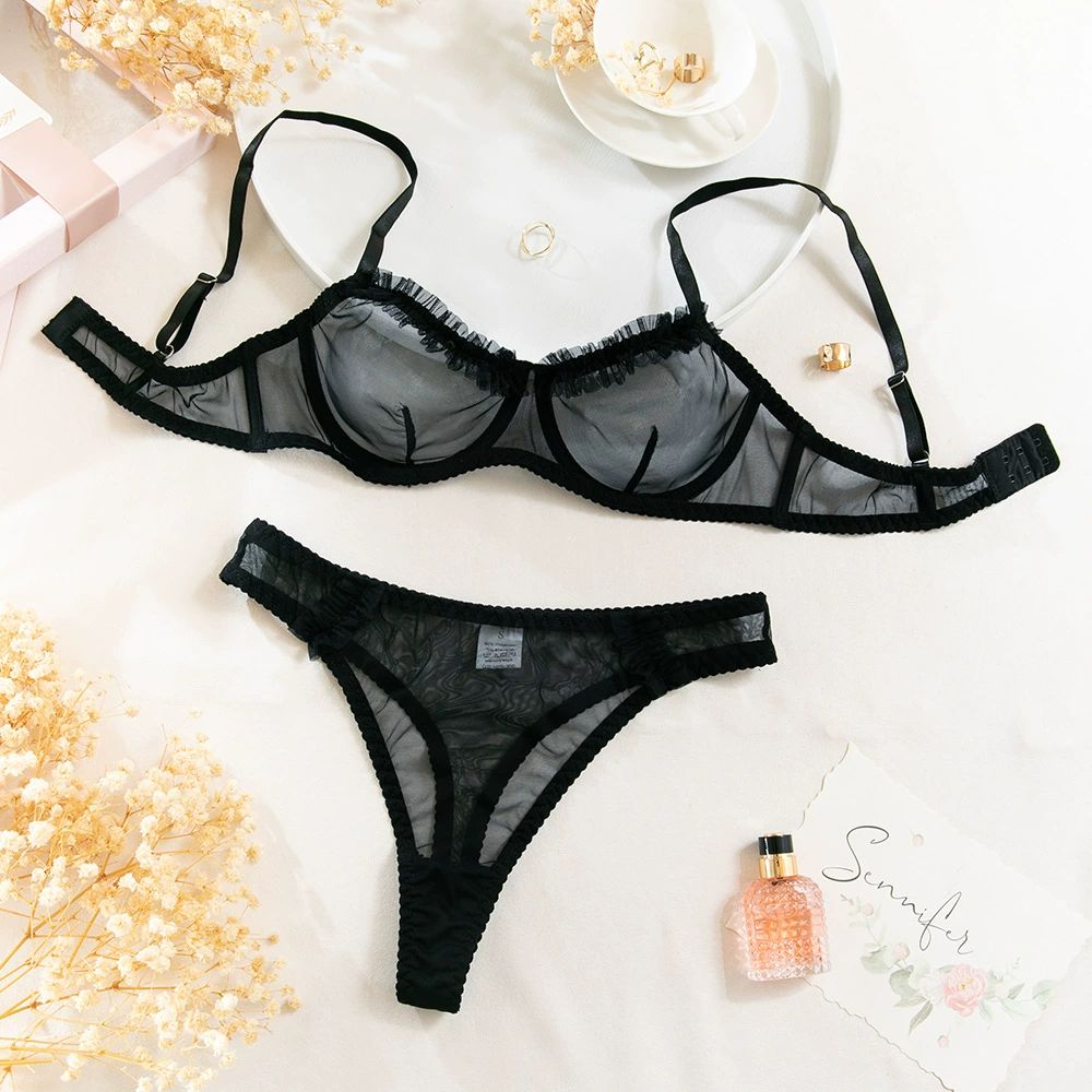 Whisper Sheer Black 2 Piece Lingerie Set