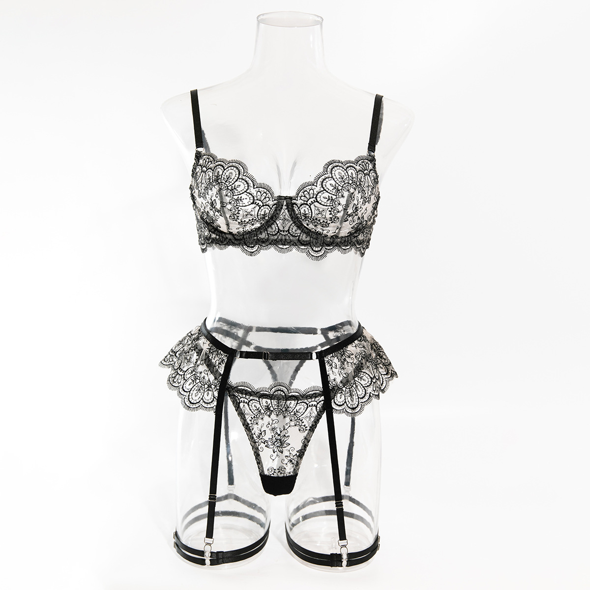 Carmen Lace Lingerie 4 Piece Set Black