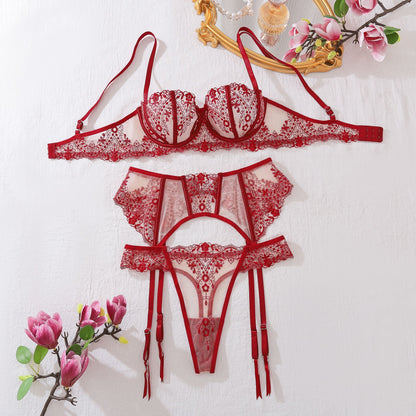 Dusk Petal Lingerie 3 Piece Embroidered Lace Set