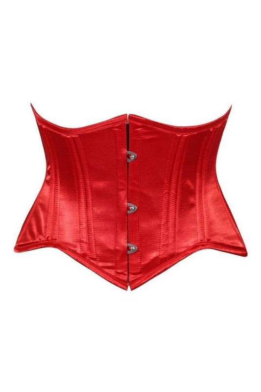 Lavish Red Satin Mini Cincher Underbust Corset Waist Cincher Busk Closure