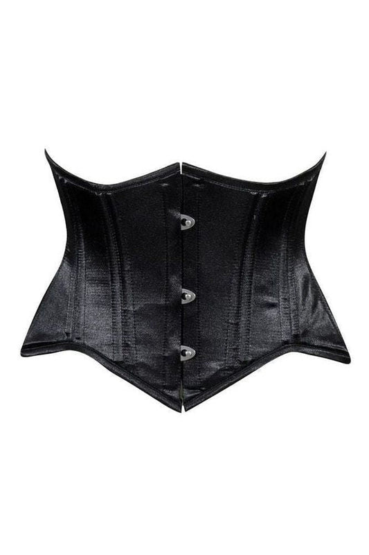 Lavish Black Satin Mini Cincher Underbust Corset Waist Cincher Busk Closure