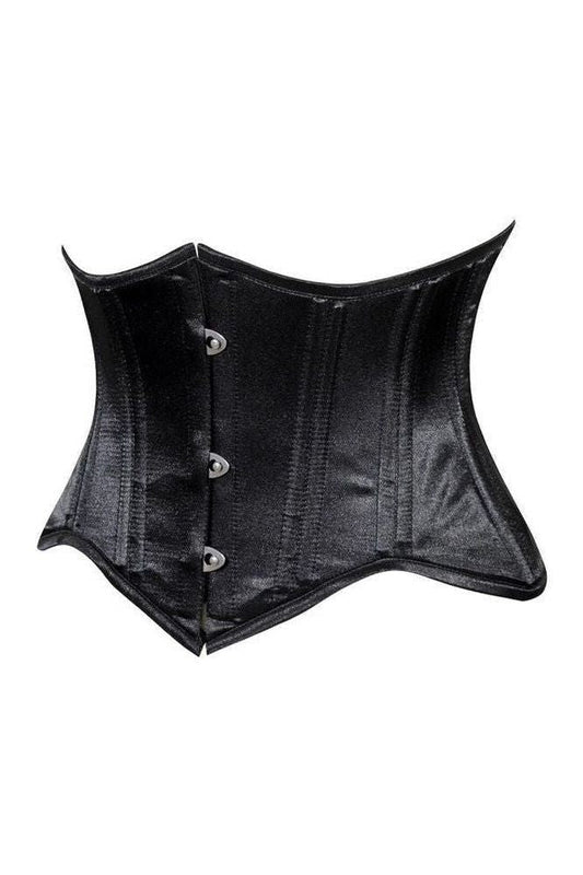 Lavish Black Satin Mini Cincher Underbust Corset Waist Cincher Busk Closure