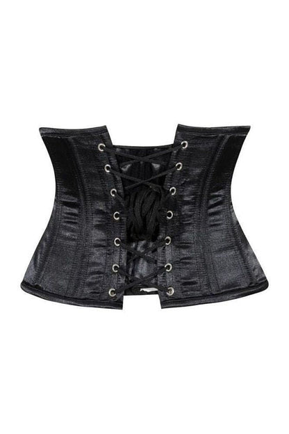Lavish Black Satin Mini Cincher Underbust Corset Waist Cincher Busk Closure