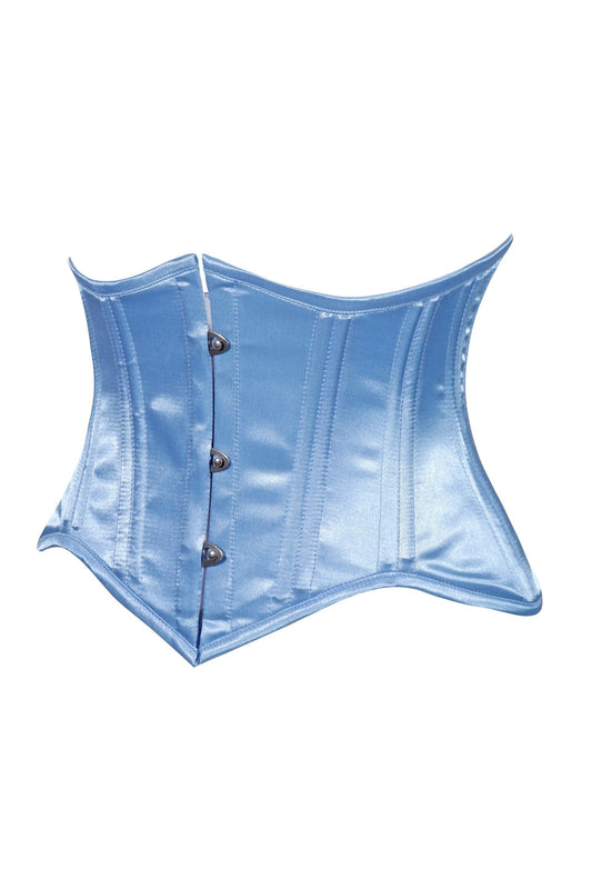Lavish Lt Blue Satin Mini Cincher Underbust Corset Waist Cincher Busk Closure
