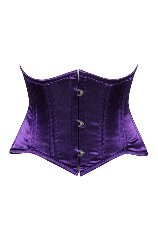 Lavish Dark Purple Satin Mini Cincher Underbust Corset Waist Cincher Busk Closure