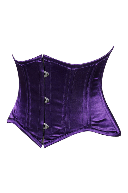 Lavish Dark Purple Satin Mini Cincher Underbust Corset Waist Cincher Busk Closure