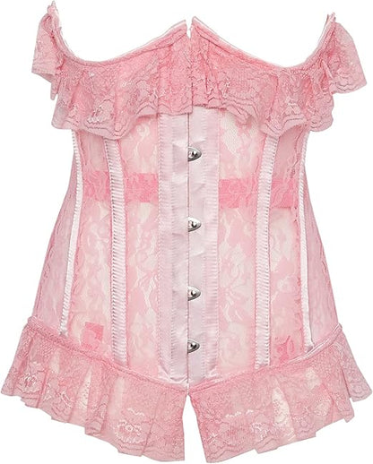Lavish Lt Pink Lace Ruffled Underwire Cincher Corset