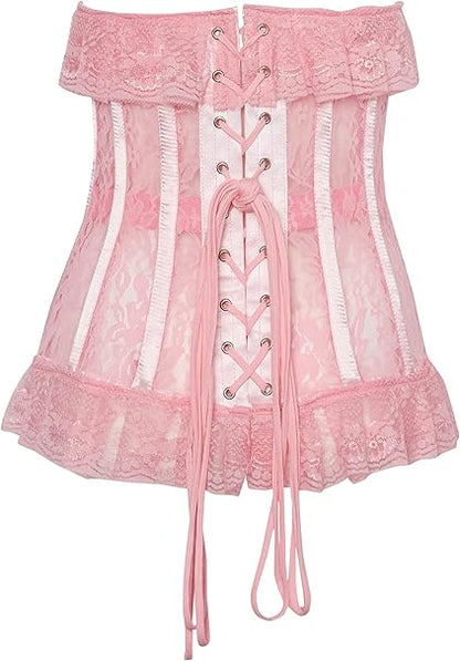 Lavish Lt Pink Lace Ruffled Underwire Cincher Corset