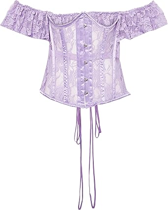 Lavish Sheer Lavender Lace Underbust Underwire Corset w/Ruffle Sleeve