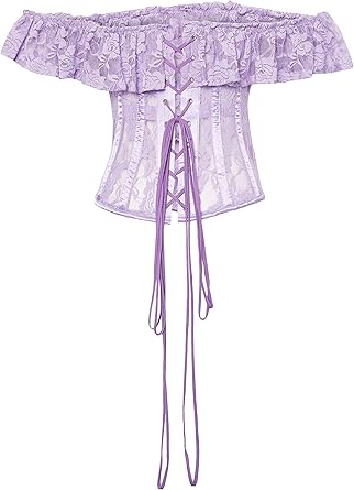 Lavish Sheer Lavender Lace Underbust Underwire Corset w/Ruffle Sleeve