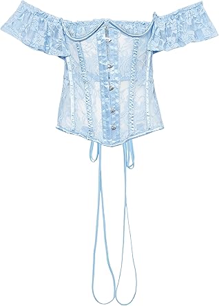 Lavish Sheer Lt Blue Lace Underbust Underwire Corset w/Ruffle Sleeve