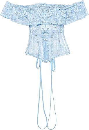 Lavish Sheer Lt Blue Lace Underbust Underwire Corset w/Ruffle Sleeve