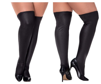 Mapale 1017X Curvy Size Thigh Highs Color Metallic Black.