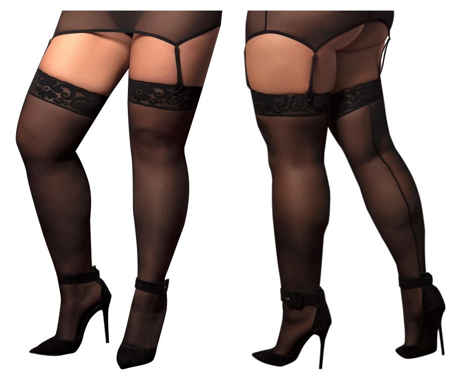 Mapale 1094X Curvy Size Mesh Thigh Highs Color Black.