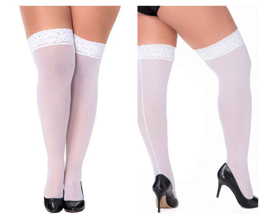 Mapale 1094X Curvy Size Mesh Thigh Highs Color White.