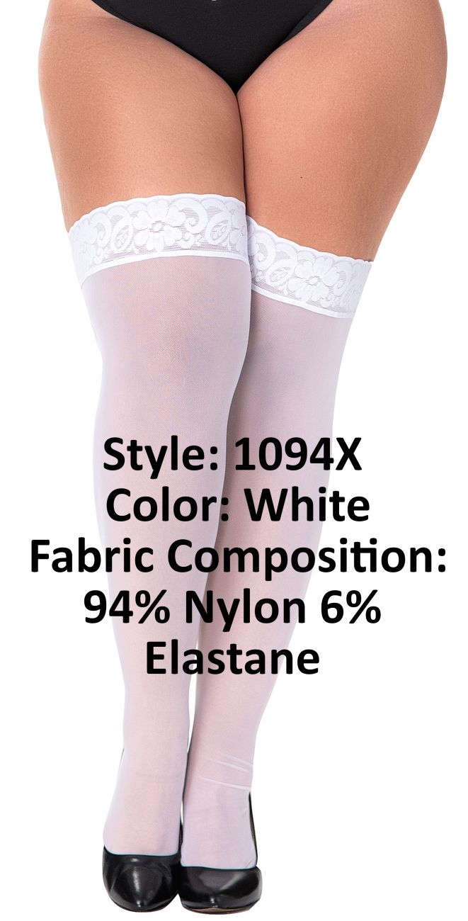 Mapale 1094X Curvy Size Mesh Thigh Highs Color White.