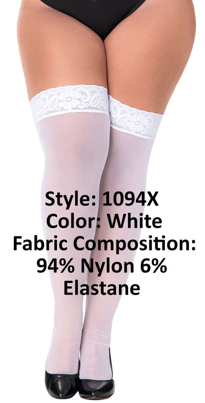 Mapale 1094X Curvy Size Mesh Thigh Highs Color White.