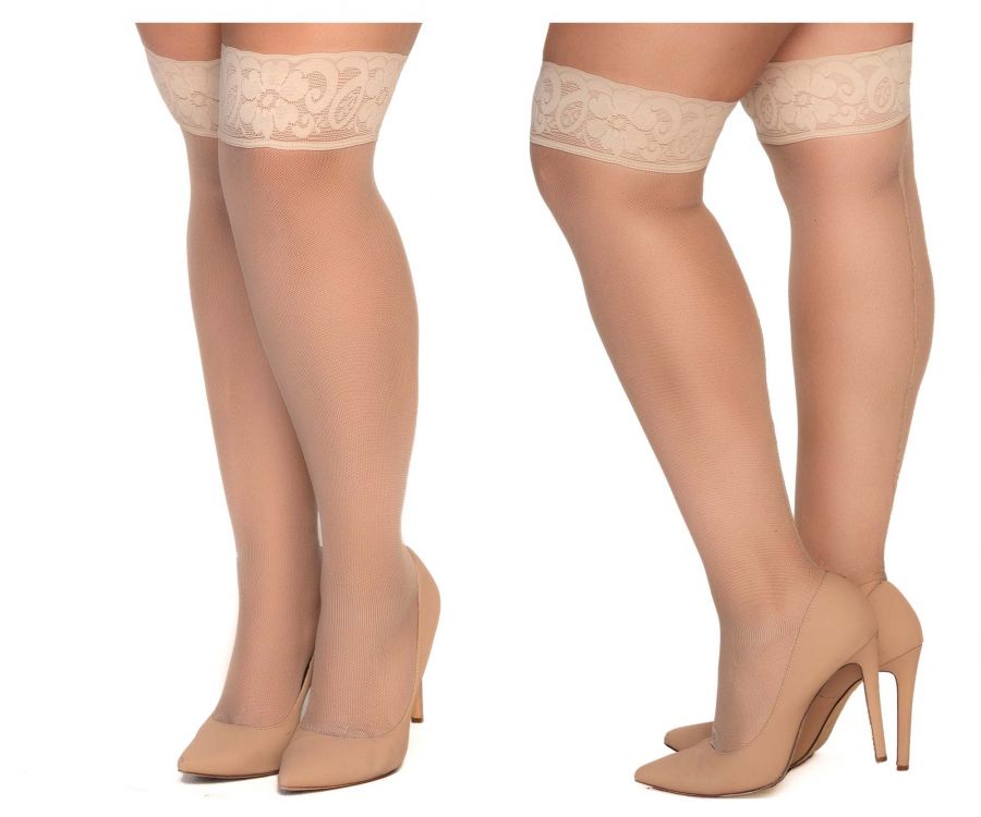 Mapale 1101X Curvy Size Mesh Thigh Highs Color Nude.