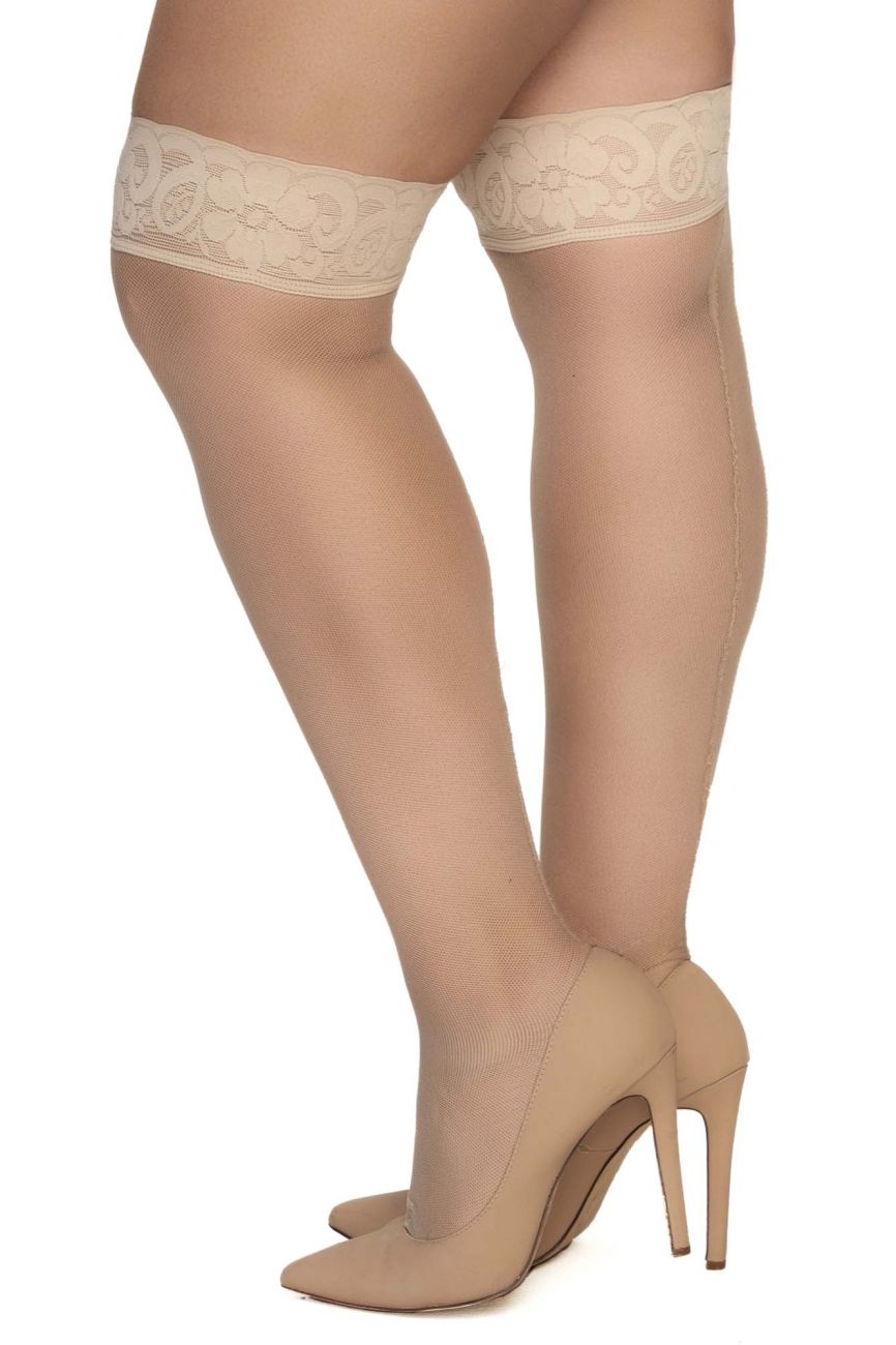Mapale 1101X Curvy Size Mesh Thigh Highs Color Nude.