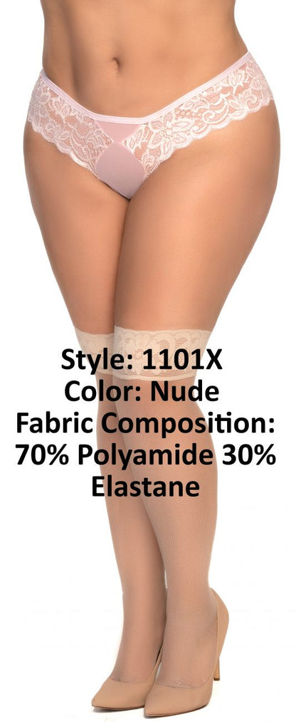 Mapale 1101X Curvy Size Mesh Thigh Highs Color Nude.