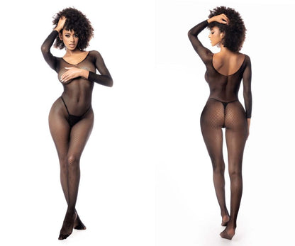 Mapale 1102 Long Sleeved Fishnet Bodystocking Color Black.