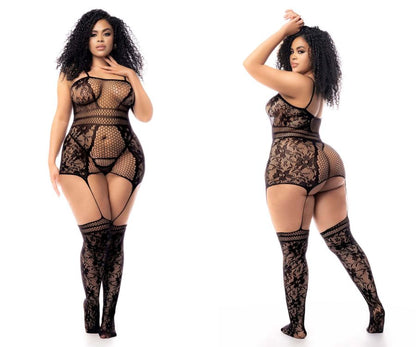 Mapale 1105X Curvy Size Fishnet Bodystocking Color Black.