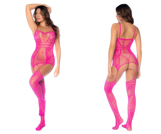 Mapale 1105 Fishnet Bodystocking Color Neon Pink.