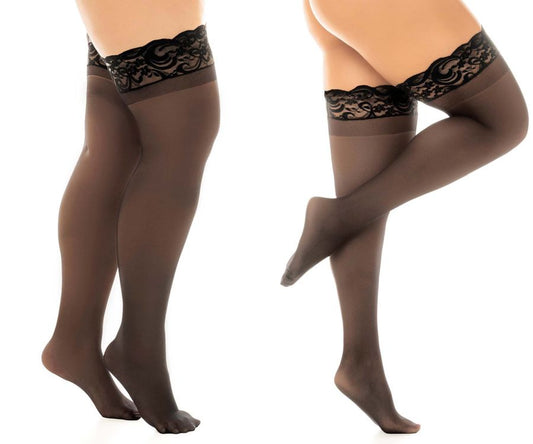 Mapale 1108X Curvy Size Sheer Thigh Highs with Stay Up Color Black.