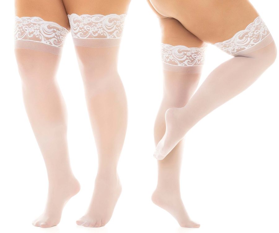 Mapale 1108X Curvy Size Sheer Thigh Highs with Stay Up Color White.